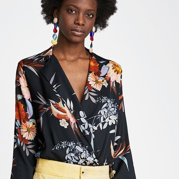 Zara Tops - Zara Floral Printed Bodysuit Blouse